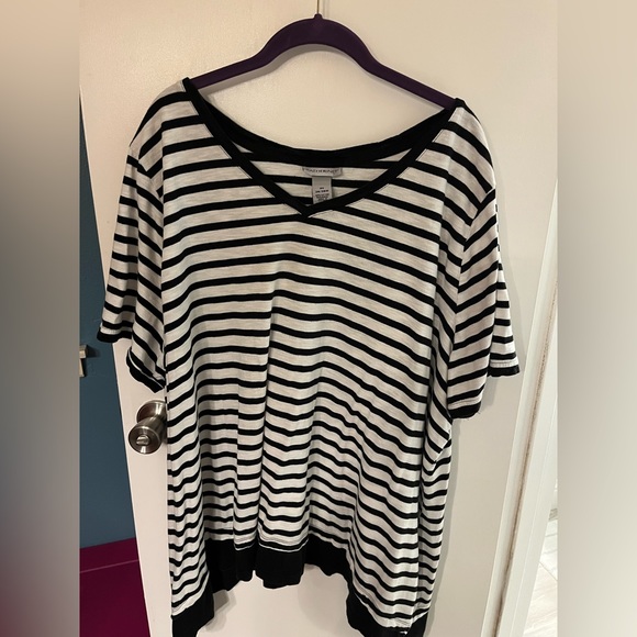 Catherines Tops - Catherine’s 3X (26/28W) short sleeve v-neck black and white striped tshirt